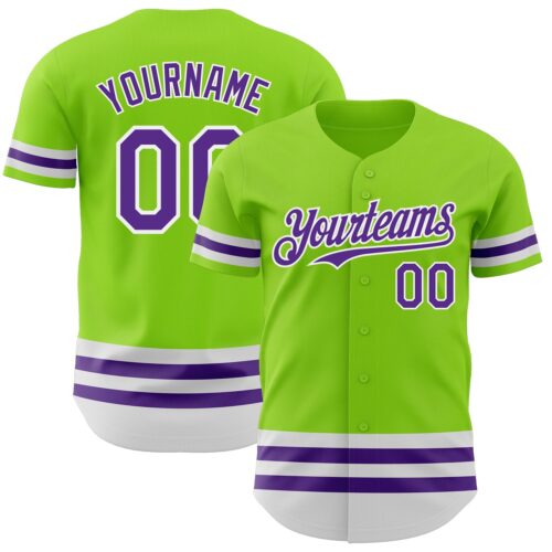 3DPattern3466 Custom Neon Green Purple-White Line Authentic Baseball Jersey