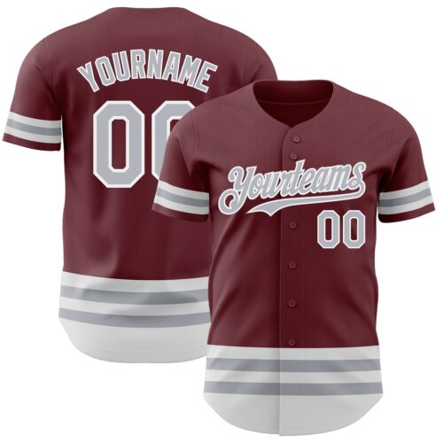 3DPattern3471 Custom Burgundy Gray-White Line Authentic Baseball Jersey