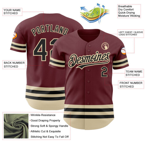 Custom Burgundy Black-Cream Line Authentic Baseball Jersey