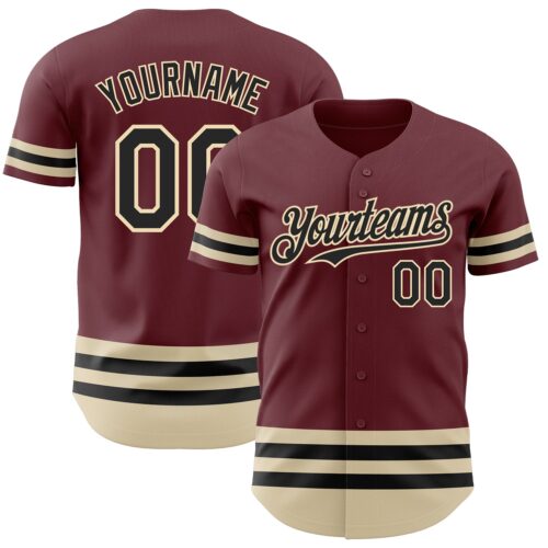 3DPattern3472 Custom Burgundy Black-Cream Line Authentic Baseball Jersey