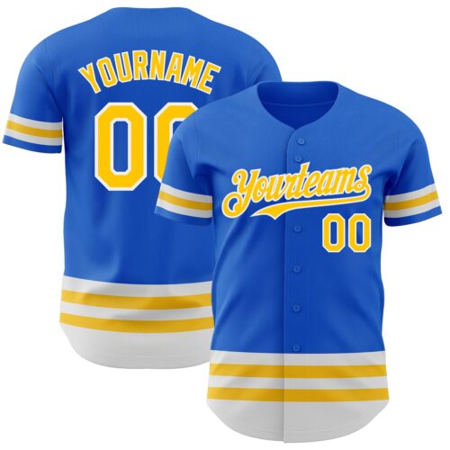 3DPattern3477 Custom Thunder Blue Yellow-White Line Authentic Baseball Jersey