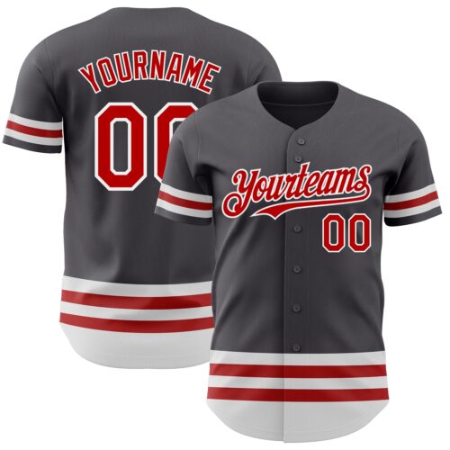 3DPattern3491 Custom Steel Gray Red-White Line Authentic Baseball Jersey