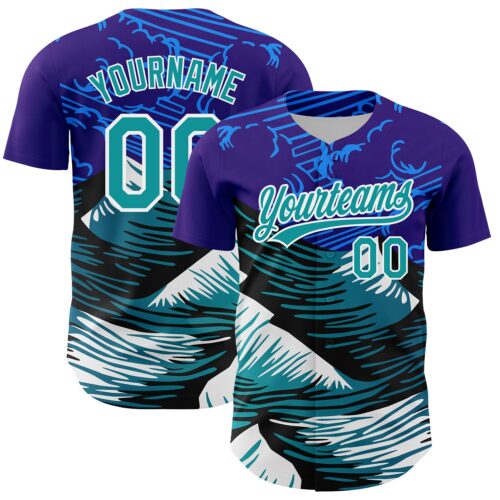 3DPattern3529 Custom Purple Teal-White 3D Pattern Design Mountains Authentic Baseball Jersey