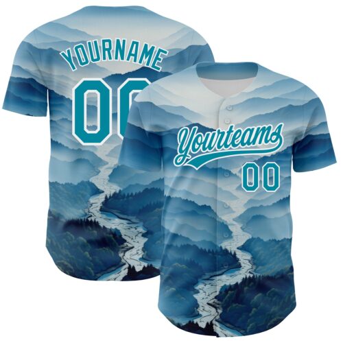 3DPattern3531 Custom White Teal 3D Pattern Design Mountains Authentic Baseball Jersey