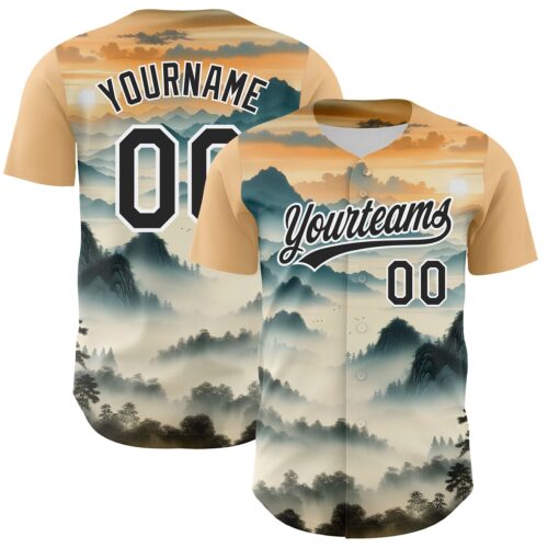 3DPattern3535 Custom White Black 3D Pattern Design Mountains Landscape Authentic Baseball Jersey