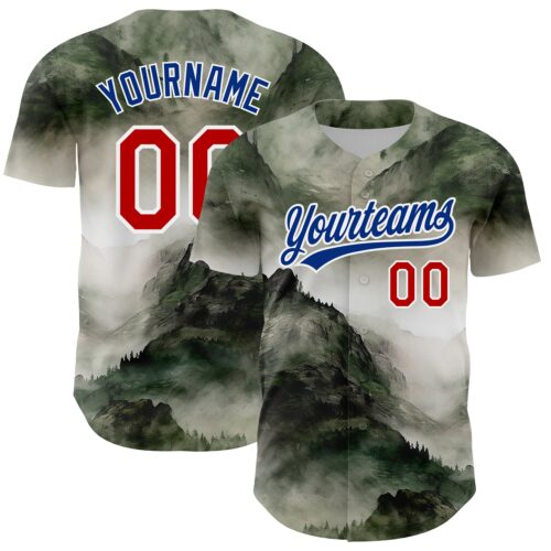 3DPattern3539 Custom White Red-Royal 3D Pattern Design Mountains Landscape Authentic Baseball Jersey