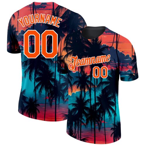 3DPattern3581 Custom Black Orange-White 3D Pattern Design Tropical Hawaii Palms Trees Performance T-Shirt