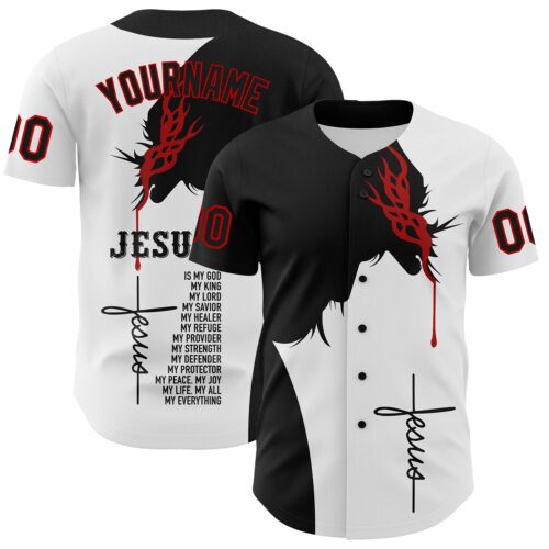 3DPattern3681 Custom White Black-Red 3D Pattern Design Religion Jesus Christ Authentic Baseball Jersey