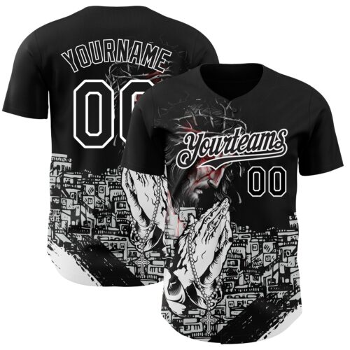 3DPattern3684 Custom Black White 3D Pattern Design Religion Jesus Christ Authentic Baseball Jersey