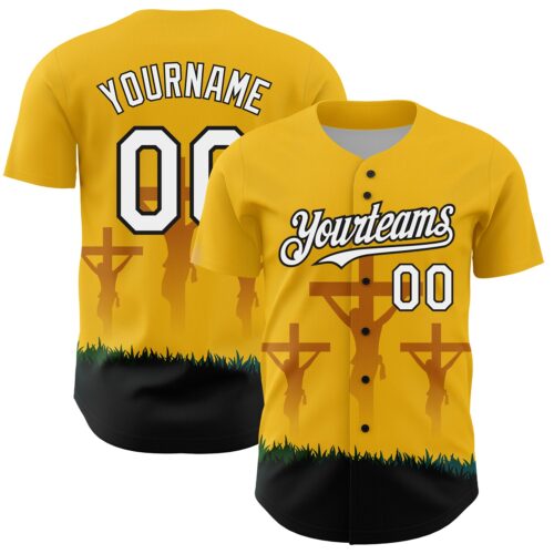 3DPattern3701 Custom Yellow White-Black 3D Pattern Design Religion Cross Jesus Christ Good Friday Authentic Baseball Jersey