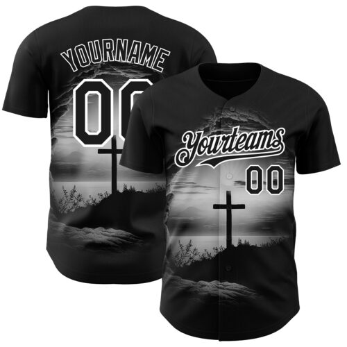 3DPattern3705 Custom Black White 3D Pattern Design Religion Cross Jesus Christ Ash Wednesday Authentic Baseball Jersey