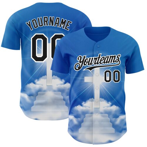 3DPattern3706 Custom Royal Black-White 3D Pattern Design Religion Cross Jesus Christ Good Friday Authentic Baseball Jersey