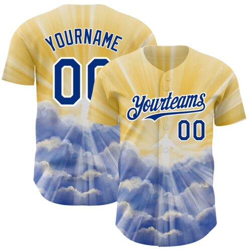 3DPattern3707 Custom Yellow Royal-White 3D Pattern Design Religion Jesus Christ Authentic Baseball Jersey