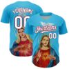 Custom Sky Blue White-Maroon 3D Pattern Design Religion Jesus Christ And Virgin Mary Authentic Baseball Jersey