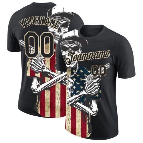3DPattern3711 Custom Black City Cream 3D Skull Killer With American Flag Performance T-Shirt