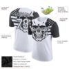 Custom White Black 3D Skull With American Flag Performance T-Shirt