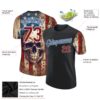 Custom Black Crimson-Blue 3D Skull With American Flag Performance T-Shirt
