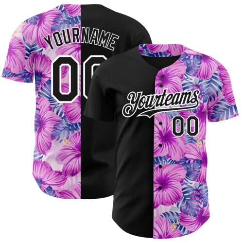 3DPattern3906 Custom Pink Black-White 3D Pattern Design Tropical Flower And Hawaii Palm Leaves Authentic Baseball Jersey