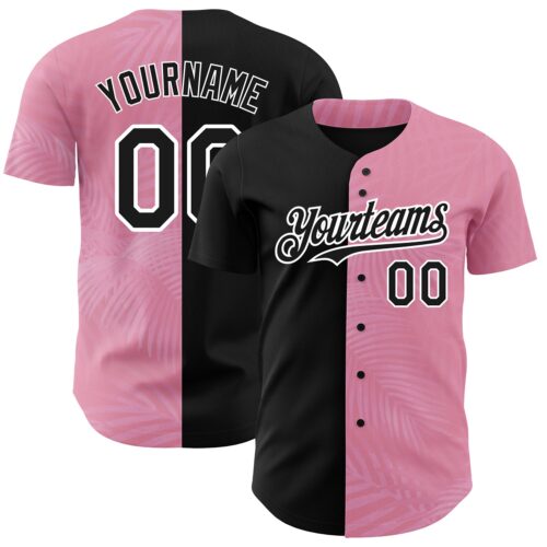 3DPattern3907 Custom Medium Pink Black-White 3D Pattern Design Tropical Hawaii Palm Leaves Authentic Baseball Jersey