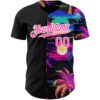 Custom Black Pink-White 3D Pattern Design Beach Hawaii Palm Trees Authentic Baseball Jersey