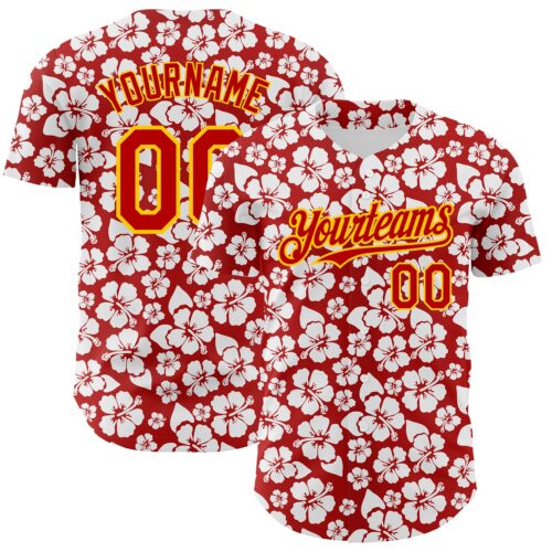 3DPattern3923 Custom Red Yellow 3D Pattern Design Tropical Hawaii Flower Authentic Baseball Jersey