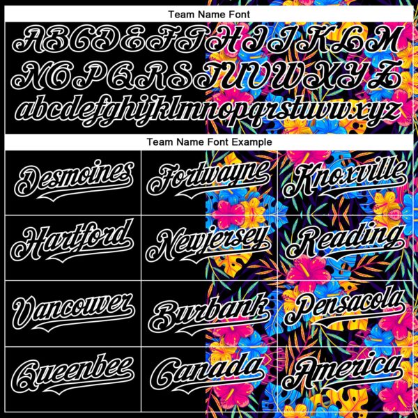 Custom Black White 3D Pattern Design Tropical Flower And Hawaii Palm Leaves Authentic Baseball Jersey