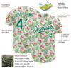 Custom White Kelly Green 3D Pattern Design Tropical Hawaii Palm Leaves And Flamingo Authentic Baseball Jersey