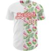 Custom White Red 3D Pattern Design Tropical Hawaii Palm Leaves And Flamingo Authentic Baseball Jersey