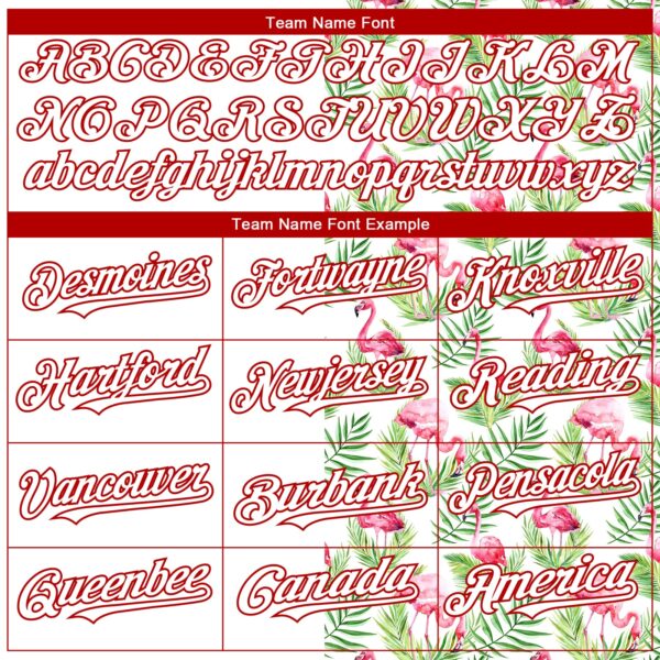 Custom White Red 3D Pattern Design Tropical Hawaii Palm Leaves And Flamingo Authentic Baseball Jersey