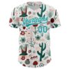 Custom White Teal 3D Pattern Design Cactus Festival Authentic Baseball Jersey