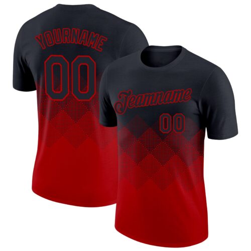 3DPattern4062 Custom Black Red 3D Pattern Design Gradient Square Shapes Performance T-Shirt