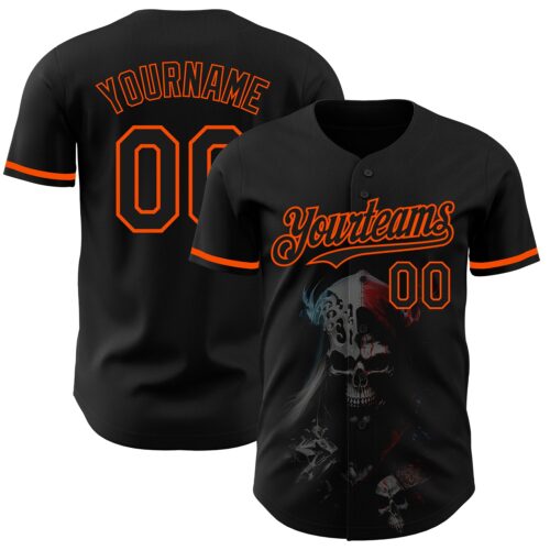 3DPattern4077 Custom Black Orange 3D Skull Fashion Authentic Baseball Jersey