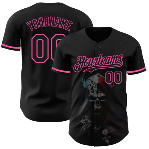 3DPattern4078 Custom Black Pink 3D Skull Fashion Authentic Baseball Jersey