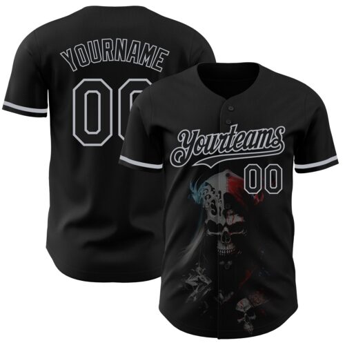 3DPattern4081 Custom Black Gray 3D Skull Fashion Authentic Baseball Jersey