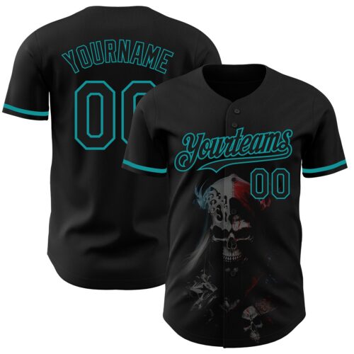 3DPattern4083 Custom Black Teal 3D Skull Fashion Authentic Baseball Jersey