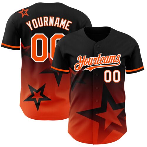 3DPattern4089 Custom Black Orange-White 3D Pattern Design Gradient Style Twinkle Star Authentic Baseball Jersey