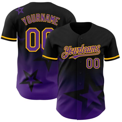 3DPattern4096 Custom Black Purple-Gold 3D Pattern Design Gradient Style Twinkle Star Authentic Baseball Jersey