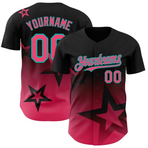 3DPattern4111 Custom Black Neon Pink-Aqua 3D Pattern Design Gradient Style Twinkle Star Authentic Baseball Jersey