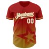 Custom Red White-Old Gold 3D Pattern Design Gradient Style Twinkle Star Authentic Baseball Jersey