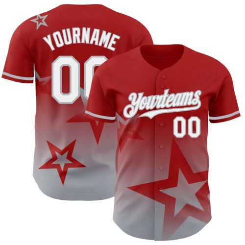 3DPattern4129 Custom Red White-Gray 3D Pattern Design Gradient Style Twinkle Star Authentic Baseball Jersey