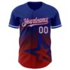 Custom Royal Light Blue-Red 3D Pattern Design Gradient Style Twinkle Star Authentic Baseball Jersey