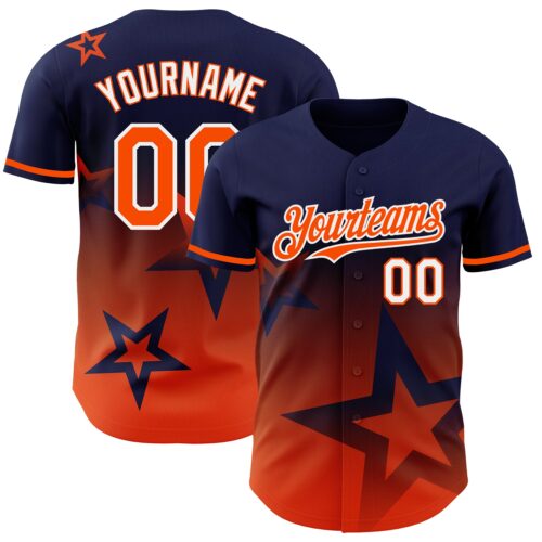 3DPattern4143 Custom Navy Orange-White 3D Pattern Design Gradient Style Twinkle Star Authentic Baseball Jersey