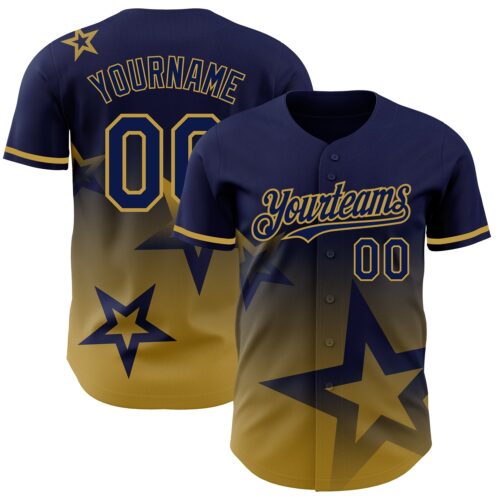 3DPattern4145 Custom Navy Old Gold 3D Pattern Design Gradient Style Twinkle Star Authentic Baseball Jersey