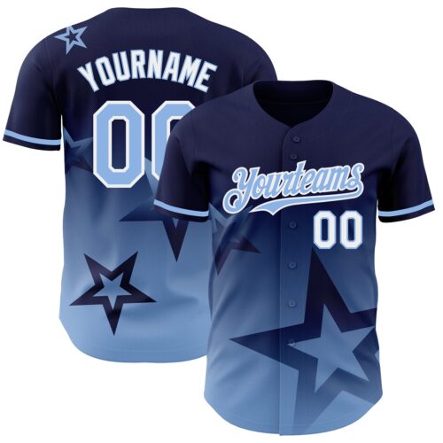 3DPattern4148 Custom Navy Light Blue-White 3D Pattern Design Gradient Style Twinkle Star Authentic Baseball Jersey