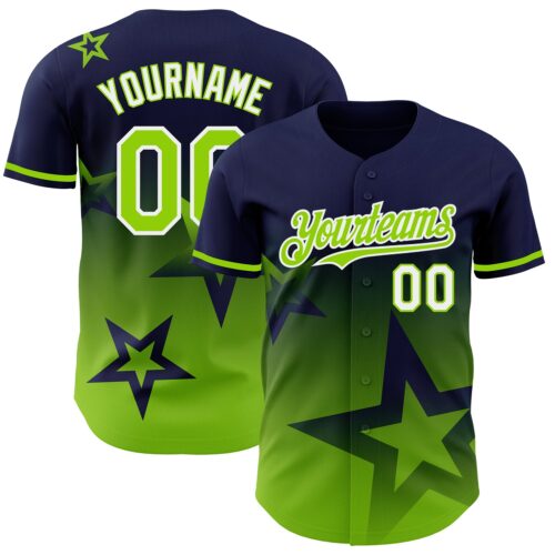 3DPattern4150 Custom Navy Neon Green-White 3D Pattern Design Gradient Style Twinkle Star Authentic Baseball Jersey