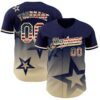 Custom Navy Vintage USA Flag-Cream 3D Pattern Design Gradient Style Twinkle Star Authentic Baseball Jersey