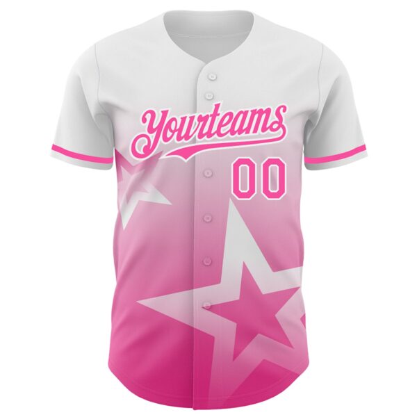 Custom White Pink 3D Pattern Design Gradient Style Twinkle Star Authentic Baseball Jersey