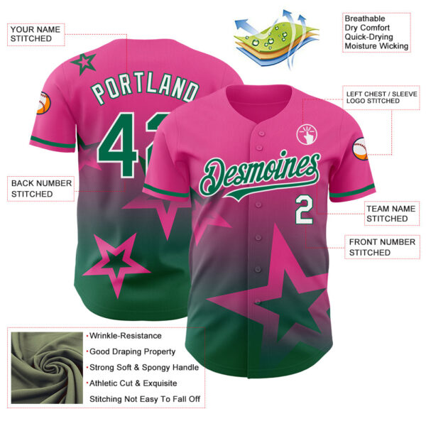 Custom Pink Kelly Green-White 3D Pattern Design Gradient Style Twinkle Star Authentic Baseball Jersey
