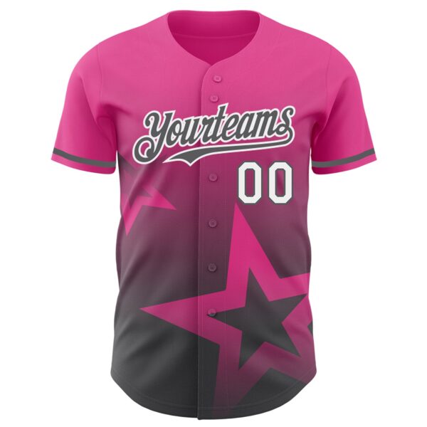 Custom Pink Steel Gray-White 3D Pattern Design Gradient Style Twinkle Star Authentic Baseball Jersey