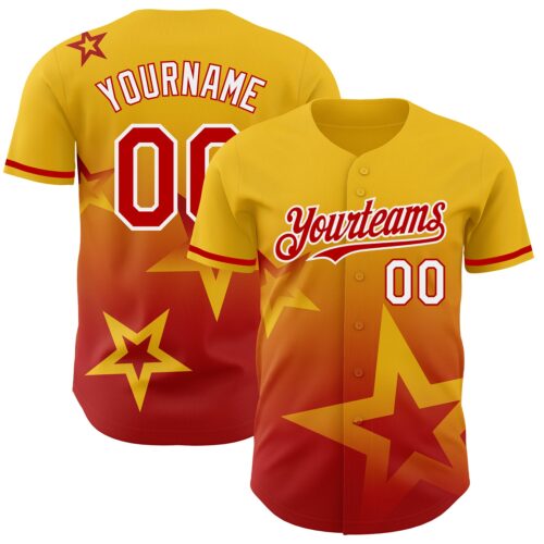 3DPattern4164 Custom Yellow Red-White 3D Pattern Design Gradient Style Twinkle Star Authentic Baseball Jersey